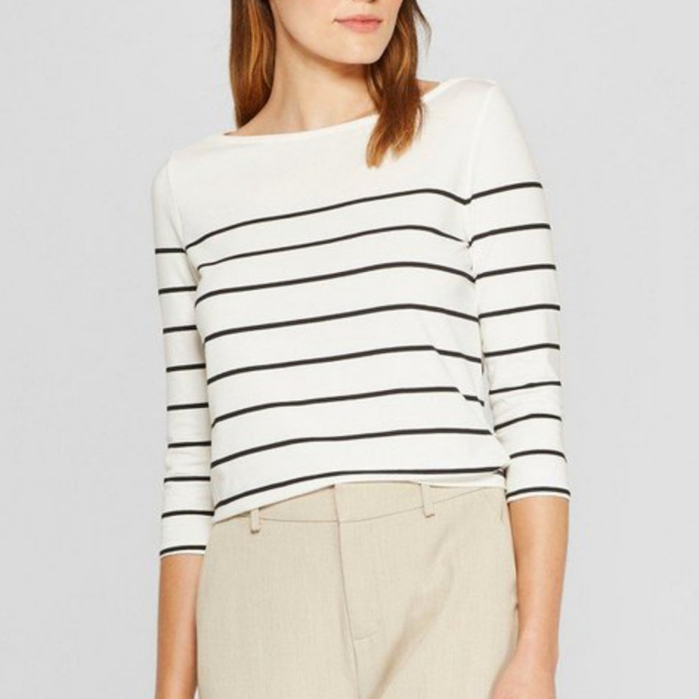 A NEW DAY Striped Boatneck Top